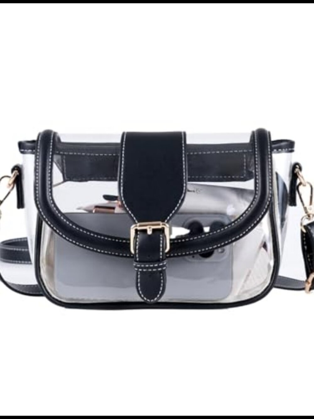 Clear Crossbody Purse PVC Vegan Leather Stadium Approved Adjustable Strap